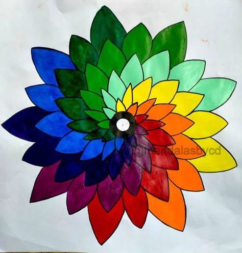 #hue flower#let the creations whirl #colours'whirl#white#yellow#orange#red #seagreen#lightgreen#darkgreen#royalblue #navyblue#magenta#beautifulartwork #creative#loveart#lovesketching Color Wheel Flower Project, Red White Rangoli Design, Colour Wheel Art Challenge, Rangoli Designs Without White Colour, Rangoli Without White Colour, Color Wheel Ideas Projects, Colour Wheel Art Projects, Color Wheel Design Ideas Art, Colour Wheel Ideas Creative Art