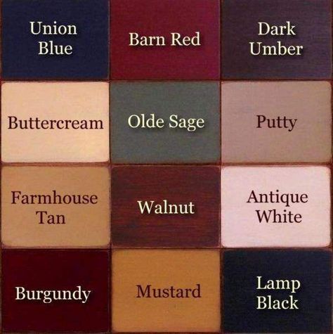 Primitive country paint color ideas;The Ultimate Guide to Primitive Country Decor (Plus 50+DIY Tutorials) Colonial Color Palette, Primitive Paint Colors, Country Paint Colors, Colonial Colors, Farmhouse Colonial, Primitive Colors, Country Colors, Types Of Paint, Primitive Bathrooms