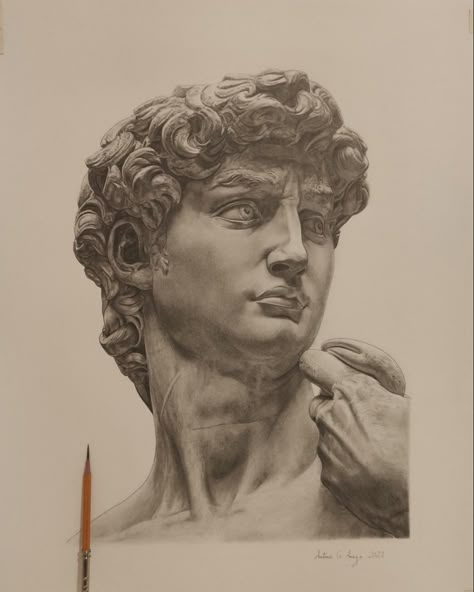 #illustration #pencilart #pencilsketch by artist, Antonio G Anaya Sculpture Art Sketch, David Statue Sketch, Drawings Of Statues, David Sculpture Drawing, Roman Sculpture Drawing, David Michelangelo Drawing, Statue Of David Drawing, David Statue Drawing, Lumis Method Of Drawing