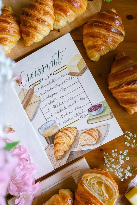 Homemade Recipe Books, Recipe Book Design, Homemade Croissants, Pembuat Roti, Recipe Book Diy, Homemade Cookbook, Recipe Drawing, Baking Book, Recipe Journal