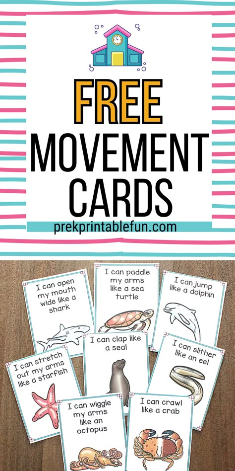 Preschoolers love to move like animals! These Under the Sea Movement cards are a perfect addition to your Under the Sea Theme! Use these cards as a fun group activity, then keep on hand to use during transitions Under The Seas Activities, Under The Sea Literacy Activities Preschool, Under The Sea Curriculum Preschool, Sea Animal Art For Preschool, Under The Sea Centers Preschool, Under Water Activities Preschool, Sea Animal Theme Preschool, Under The Sea Theme Classroom Activities, Sea Life Art Preschool