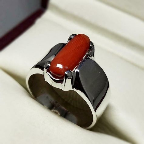 Fine Jewelry With Red Rectangular Stone, Coral Ring For Men, Formal Natural Stones Gemstone Ring, Red Gemstone Jewelry With Rectangular Stone, Red Rectangular Gemstone Jewelry, Red Coral Rings For Men, Red Sterling Silver Ring With Natural Stones, Formal Sterling Silver Rings With Natural Stones, Red Sterling Silver Rings With Natural Stones