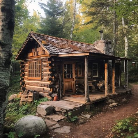 Wood Cottage House, Log Cabins In The Woods, Old Cabin Interior, Alaskan Cabin, Northwoods Decor, Log Cabin Living, Wood Cabin, Little Cabin In The Woods, Log Cabin Rustic