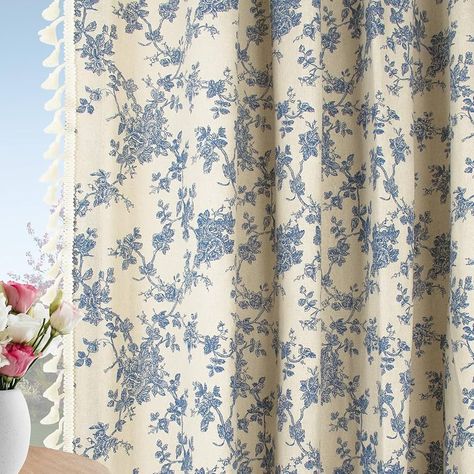 Amazon.com: Farmhouse Floral Curtains Vintage Linen Patterned Curtains for Living Room 96 Inches Long Rod Pocket French Country Bedroom Window Curtains Set 2 Panels : Home & Kitchen French Provincial Curtains, Vintage Curtain Ideas, Modern Vintage Curtains, Curtains For Small Bedroom, Cottage Core Curtains, Living Room American Style, Cottagecore Curtains, Shower Curtain Aesthetic, Cortinas Country