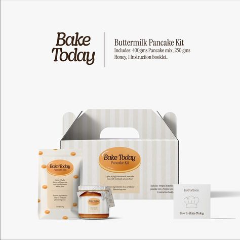 Introducing Bake Today: A pancake mix kit brand that offers everything you need to make the most delicious and healthy pancakes at home with ease. 🥞✨ I was very inspired by Japanese food packaging designs that can sometimes be very clean and minimalistic while working on this project 🫧. - #dbbaketoday #designerbriefs #packagingdesign #brandidentity #brandidentitydesign #socialmediadesign #socialmediadesigner #graphicdesigner #design #graphicdesign #bountyhuntersarchive #designbrief Pancake Mix Packaging Design, Pancake Packaging, Japanese Food Packaging, Healthy Pancakes, Pancakes Healthy, Buttermilk Pancakes, Pancake Mix, Instructions Booklet, Food Packaging Design