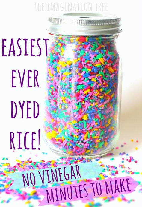 Dye Rice, Dyed Rice, Imagination Tree, Baby Sensory Play, Colored Rice, Toddler Sensory, Sensory Boxes, Sensory Bottles, Sensory Table