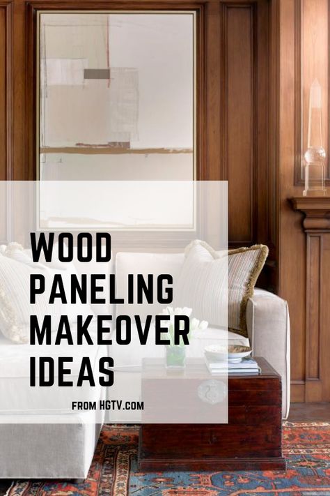 This dated design trend is an undesirable home quality, but don't fret. Here are five ideas on how to transform your outdated wood-paneled walls into a stunning design element. Designing Around Wood Paneling, Decorating Wood Panel Walls Living Room, Brown Panelling Walls, Outdated Wood Panel Walls, Wood Panelling Walls Makeover, Modernize Paneled Walls, Modernizing Wood Paneling, Covering Up Paneling Walls, Painting Paneling Ideas