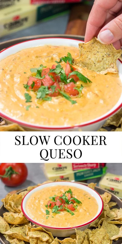 Whether it's a game night or a casual evening with friends, this Slow Cooker Queso is an easy and delicious appetizer that's sure to be a crowd favorite! Queso Recipe Easy, Mexican Cheese Dip Recipes, Queso Dip Crockpot, Slow Cooker Queso, Slow Cooker Dip Recipes, Crock Pot Queso, Slow Cooker Dips, Easy Delicious Appetizers, Small Slow Cooker