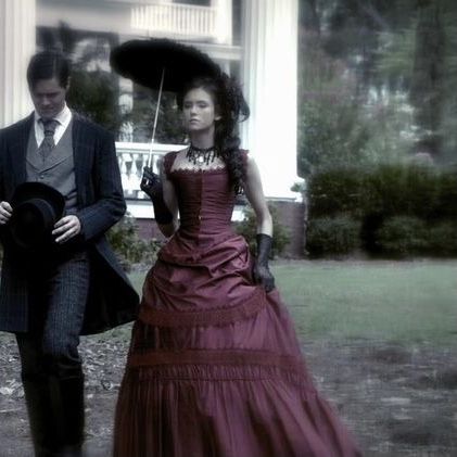 Katherine Pierce Outfits, Tvd Aesthetic, Katerina Petrova, Tvd Cast, Period Fashion, Dark Red Dresses, Tvdu Cast, The Vampire Diaries 3, Vampire Diaries Cast