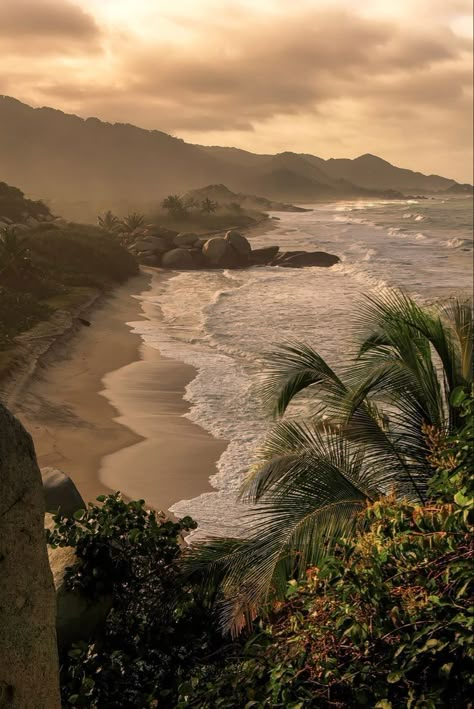 Tayrona National Park, Colombia South America Landscape, Colombia Beach Aesthetic, Summer Landscape Aesthetic, Columbian Aesthetic, Travel Pictures For Vision Board, Summer Backgrounds Wallpapers, Beach Landscape Wallpaper, Beautiful View Aesthetic, Brazil Beach Aesthetic