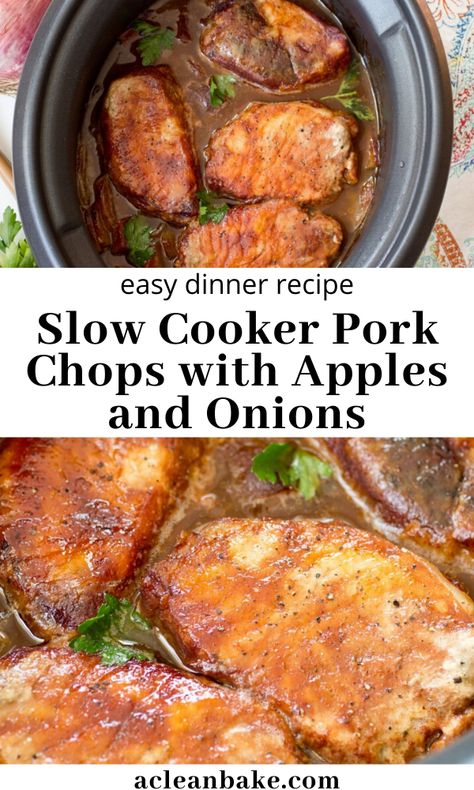 Pork Chops With Apples, Paleo Slow Cooker Recipes, Apples And Onions, Pork Chop Recipes Crockpot, Apple Pork Chops, Crockpot Pork Chops, Slow Cooker Pork Chops, Paleo Crockpot, Gluten Free Egg Free