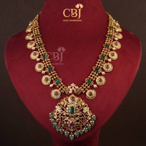 Trendy Gold Necklace Designs, New Model Haram Designs, Bottumala Designs Gold, Ruby Haram Designs Gold Latest, Kasulaperu Necklace Designs, Gold Haaram Designs Indian, Beautiful Gold Necklace Bridal Jewelry, New Model Necklace Designs Gold, Bottumala Haram