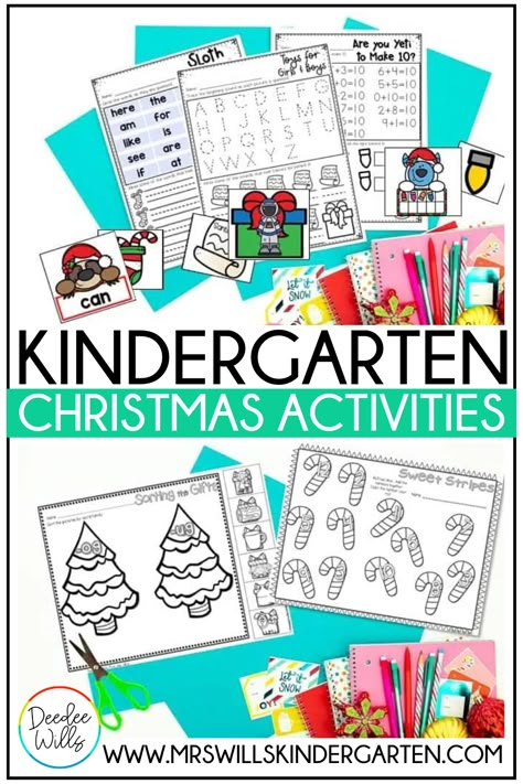 Looking for some fun kindergarten Christmas activities that you can use throughout the month of December? In this post, I share some of my favorite December activities from no prep Christmas worksheets for kindergarten to Christmas literacy and math centers. Christmas Kindergarten Centers, Christmas Worksheets For Kindergarten, Christmas Theme Activities, Christmas Activities For Kindergarten, Winter Holiday Activities, Christmas Worksheets Kindergarten, December Lesson Plans, Kindergarten Christmas Activities, Kindergarten Stations