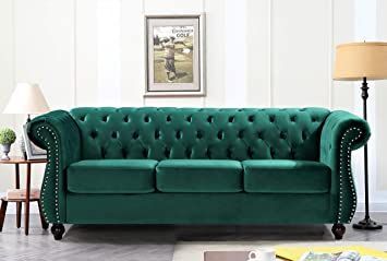 Velvet Chesterfield, Velvet Chesterfield Sofa, Bolster Pillows, Rolled Arm Sofa, Mesa Exterior, Tufted Sofa, Living Room Set, Green Chair, Chesterfield Sofa