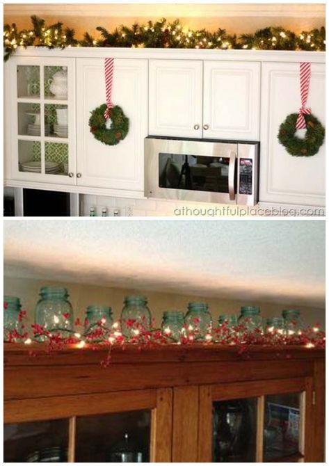 Decorating Above Kitchen Cabinets For Christmas, Christmas Decor Above Kitchen Cabinets, Ideas For Above Kitchen Cabinets, Decorate Above Kitchen Cabinets, How To Decorate Above Kitchen Cabinets, Decor Above Kitchen Cabinets, Diy Christmas Decorations Dollar Store, Decor Above Cabinets, Top Of Kitchen Cabinets