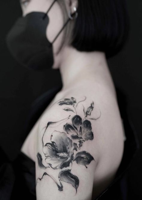 Front Shoulder Tattoos, Flower Shoulder Tattoo, Floral Tattoo Shoulder, Orchid Tattoo, Pink Tattoo, Tattoo Themes, Pretty Tattoos For Women, Cute Little Tattoos, Blossom Tattoo