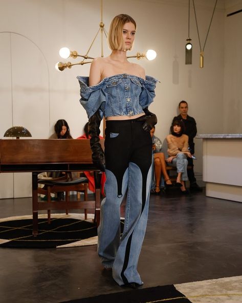 AUTUMN WINTER 2023 — HELLESSY Denim Techniques, Long Denim Skirt Outfit Ideas, Denim Ruffles, Denim Moodboard, Geometric Pattern Hexagon, Oversized Denim Jacket Outfit, Denim Jacket Outfit Ideas, Denim Skirt Outfit Ideas, Kim Nguyen