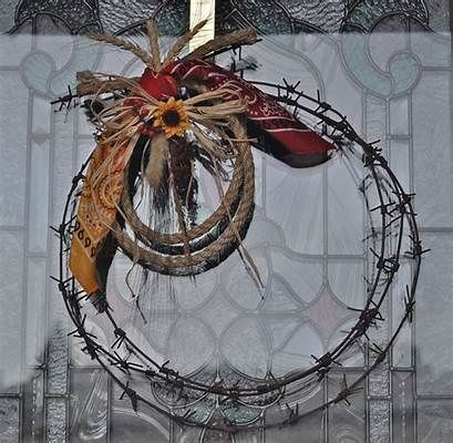 Dawson Wreath Barn | Home | Barbed wire decor, Barb wire crafts, Barbed ... Wreaths With Antlers, Barbed Wire Decor, Barbed Wire Crafts, Barbed Wire Wreath, Barb Wire Crafts, Wire Wreaths, Western Wreaths, Cowboys Wreath, Western Bedrooms