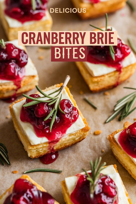 Make your holiday gatherings unforgettable with these Cranberry Brie Bites! Buttery puff pastry, creamy Brie cheese, and sweet-tart cranberry sauce combine in this easy, crowd-pleasing appetizer. Perfect for Thanksgiving or Christmas! Raspberry Brie Puff Pastry Bites, Cranberry Cheese Bites, Brie Cheese And Cranberry Appetizer, Cranberry Brie Puff Pastry Bites, Puff Pastry Cranberry And Brie, Puff Pastry And Brie Appetizers, Baked Brie Bites In Puff Pastry, Brie Cranberry Puff Pastry, Brie And Cranberry Puff Pastry