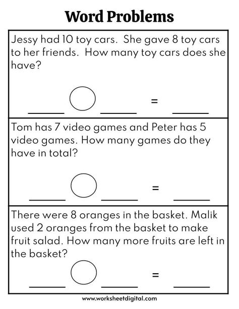 Word Problems Worksheet for 1st Grade, 2nd Grade, Math Worksheet, Solve Word Problems, Easy One-step Word Problems, Printable Easy one-step word problems for beginners involving addition, subtraction, multiplication and division. Download file US Letter size (8.5 x 11 in) - 5 pages For more worksheets, check out our store. https://www.etsy.com/shop/WorksheetDigital Thank you for visiting Worksheet Digital. www.worksheetdigital.com Grade 8 Worksheets Free Printable, 1st Grade Math Test, 3rd Grade Classroom Worksheets, Grade 2 Math Worksheets Word Problems, First Grade Word Problems, Beginner Addition Worksheet, 2 Grade Worksheets Free Printable, Math For 1st Grade Worksheets Free, More And Less Worksheet Grade 1