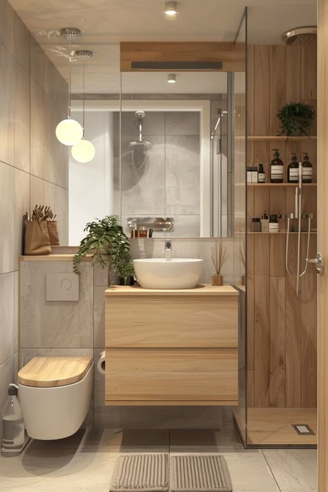 Perfect Paint Colors for Small Bathrooms - Quiet Minimal Bathroom Ideas Light Colors, Tiny Bathroom Interior, Small Bathroom Rectangular, Light Colored Small Bathrooms, Small Ensuite Bathrooms, Small Light Bathroom Ideas, Small Bathroom Design With Storage, Bathroom With Bamboo Accents, Small Scandi Bathroom