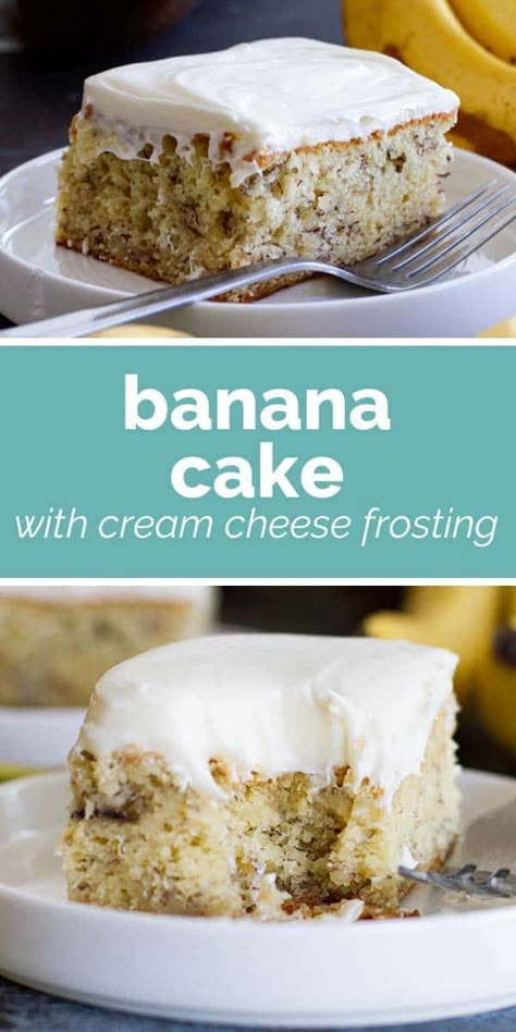 Next time you find yourself with overripe bananas, try this Banana Cake with Cream Cheese Frosting for something different than banana bread. A moist, flavorful banana cake is topped with cream cheese frosting for a dessert that is simple yet irresistible. #recipe #cake #banana #dessert #baking Amazing Banana Bread, Banana Bread Cake, Taste And Tell, Banana Dessert Recipes, Cake Banana, Banana Cake Recipe, Cake With Cream Cheese Frosting, Recipe Cake, Banana Dessert