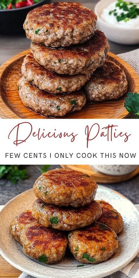 The Most Delicious Patties for a Few Cents! I Only Cook This Now! Ingredients: For the Patties: 500 g (1 lb 2 oz) ground beef 3 medium potatoes, grated 1 tablespoon mayonnaise 1 onion, finely chopped 2 garlic cloves, finely chopped 30 g (1 oz) butter 1 teaspoon salt 1 teaspoon paprika Black pepper to taste Chopped parsley for garnish Olive oil for frying #Delicious #Patties School Meal Ideas, Ground Beef Patties, Beef Patties Recipes, Recipes For Baby, School Meal, Beef Patties, Baby Food Ideas, Patties Recipe, 15 Minute Meals