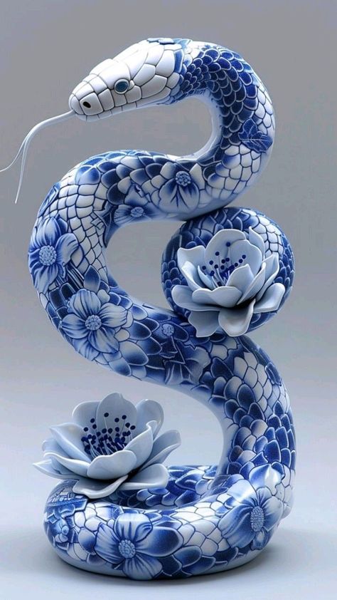 Ceramic Snake, Snake Statue, Snake Sculpture, 1 Million Followers, Blue White Ceramic, Snake Art, Million Followers, Trending Pins, Snake Design