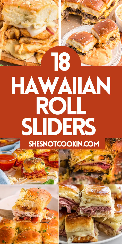 Hawaiian roll slider recipes photo collage with text overlay. Yummy Sliders Hawaiian Rolls, Football Food Sliders, Slider Hawaiian Rolls, Football Sliders Hawaiian Rolls, Dinners With Hawaiian Rolls, Dinner Recipes With Hawaiian Rolls, Easy Dinner Recipes Sliders, King's Hawaiian Roll Recipes, Pull Apart Hawaiian Roll Sliders