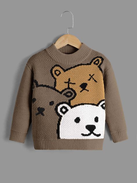 Brown Casual Collar Long Sleeve Fabric Cartoon Pullovers Embellished Slight Stretch  Toddler Boys Clothing Toddler Clothes Boy, Small Cartoon, Boys Knitting Patterns Free, Toddler Boy Sweater, Boys Winter Clothes, Kids Wear Boys, Baby Cardigan Pattern, Kids Wear Girls, Baby Boy Sweater