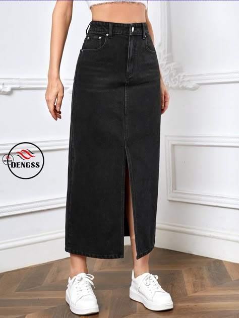 Minimalist Clothing Style, Plain Black Skirt, Apostolic Style, Fashion Course, Denim Skirts Online, Skirt And Pants, Khaki Style, Minimalist Clothing, Denim Skirt Outfits