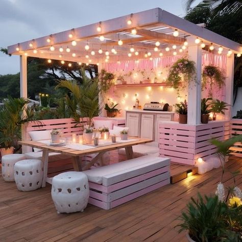 SharQuese JeNae Backyard Remodel, Pink House, Outdoor Decor Backyard, Pink Houses, Backyard Makeover, Dream House Interior, Patio Designs, Backyard Patio Designs, Small Balcony