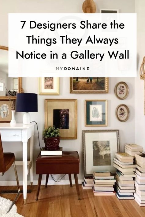 7 Designers Share the Things They Always Notice in a Gallery Wall  We asked designers about how to create a successful gallery wall and what they always notice when creating one. See what their tips are. Gallery Wall Layout With Shelves, How To Plan A Gallery Wall, Creating A Gallery Wall, Planning A Gallery Wall, Gallery Wall Mix Photos And Art, Cool Gallery Wall Ideas, Gallery Wall With Photos And Art, Gallery Wall Art And Photos, How To Style A Gallery Wall