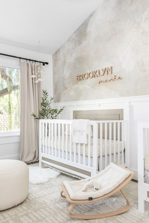 A Twins Neutral Nursery Design Reveal - Little Crown Interiors Nursery Room Closet, Nursery For Twins, Neutral Nursery Design, Nursery Design Neutral, Organization Nursery, Modern Baby Room, Closet Nursery, Baby Room Closet, Nursery Interior Design