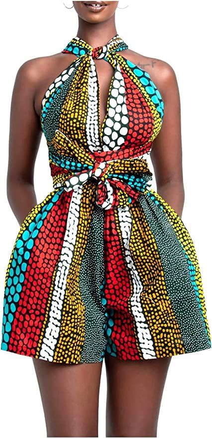 African Print shorts play suit romper African Romper, African Inspired Outfits, Turban Outfit, Modern African Fashion, Beach Tunic Dress, African Jumpsuit, Kenya Fashion, Kitenge Designs, African Print Jumpsuit