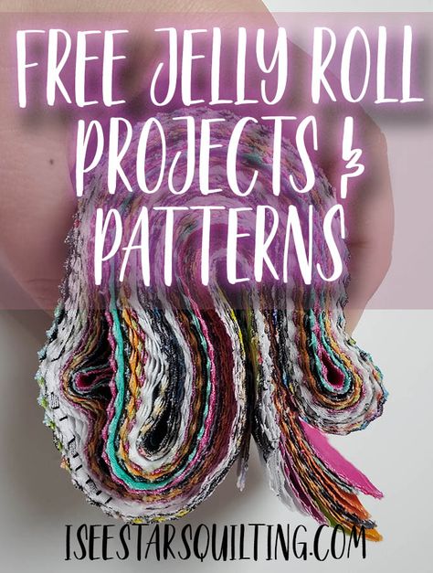 Free Quilt Projects: Jelly Roll Precuts ⋆ I See Stars Quilting Jelly Roll Jam Quilt Pattern, What To Make With Jelly Roll Fabric, What To Do With Jelly Roll Fabric, Quilt Patterns Jelly Roll Free, Small Jelly Roll Projects, Jelly Roll Table Topper Patterns Free, Jelly Roll Projects Easy, Fabric Jelly Roll Projects, Christmas Jelly Roll Projects