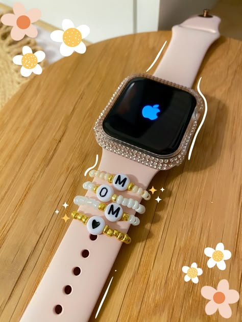 Watch Accessories Bracelets, Apple Watch Band Charms Diy, Diy Watch Charms, Apple Watch Band Accessories, Apple Watch Stack, Apple Watch Bracelet Stack, Diy Apple Watch Band, Apple Watch Charms, Beaded Watches Bracelet