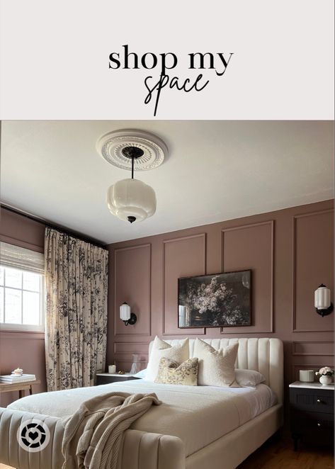 Tap to shop my moody mauve transitional organic modern guest bedroom. Small space living! Bedroom Decor Mauve, Peaceful Primary Bedroom, Sw Glamour Bedroom, Dusty Rose Guest Bedroom, Mauve Bedroom Ideas Modern, Mauve Moody Bedroom, Mauve And Taupe Bedroom, Relaxing Moody Bedroom, Moody Small Bedroom Ideas