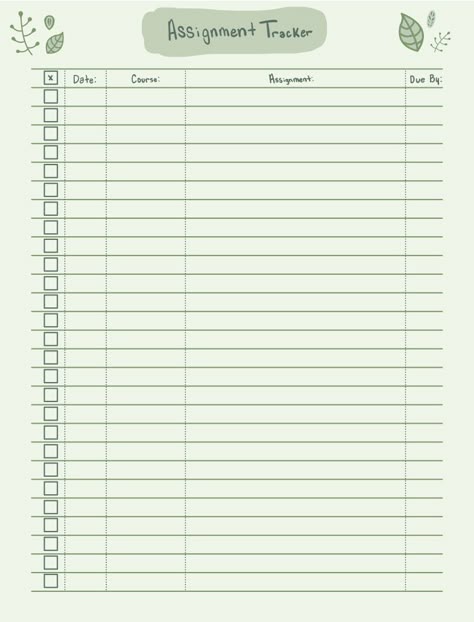 Sage Green Assignment Tracker! - Notability Gallery Good Notes Assignment Tracker, Assignment Schedule Template, Goodnotes Assignment Tracker, Green Planner Aesthetic, Good Notes Pages, Green Notes Template, Assignment Planner Template, Good Note Templates, College Assignment Tracker