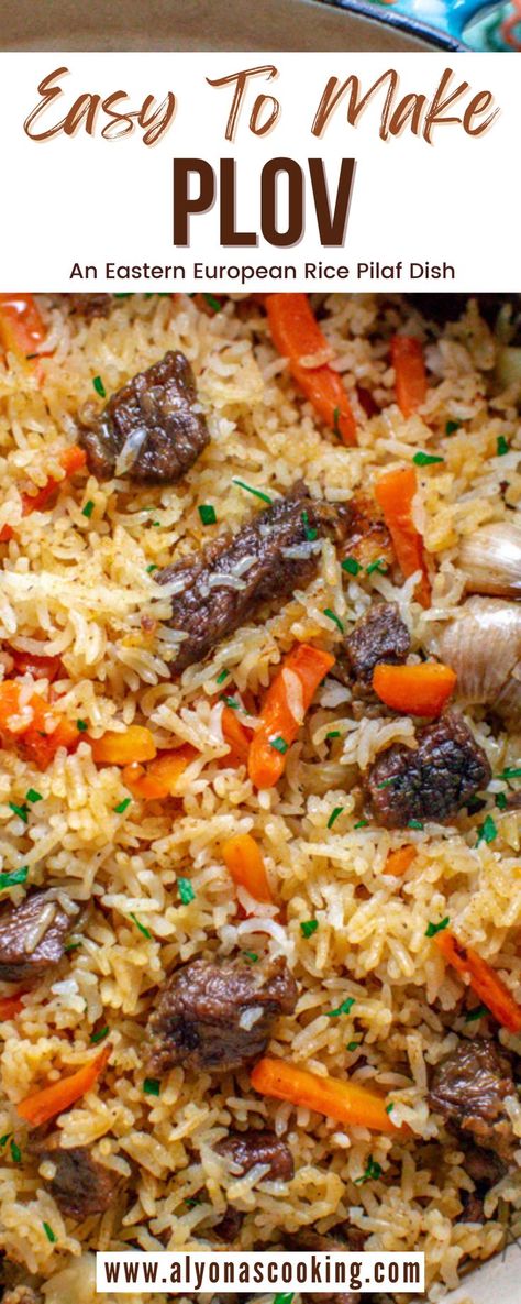 Plov Recipe, Rice And Meat, Rice Side Dish Recipes, Pilaf Recipes, Eastern European Recipes, Rice Side Dishes, Rice Pilaf, European Recipes, European Food