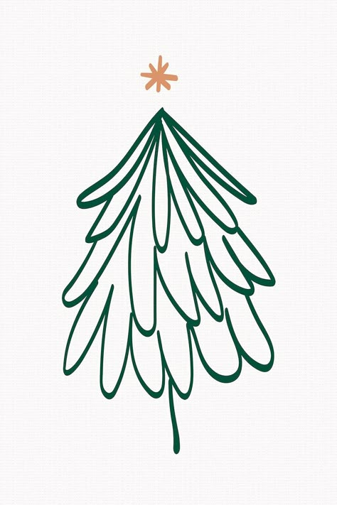 Cute Christmas tree sticker, hand drawn doodle in green vector | free image by rawpixel.com / Busbus Minimalist Christmas Tree Drawing, Line Drawing Christmas Card, Christmas Minimalist Illustration, Christmas Illustration Simple, Simple Christmas Drawings, Christmas Line Art, Drawing Ideas Doodles, Doodles Christmas, Christmas Tree Sticker