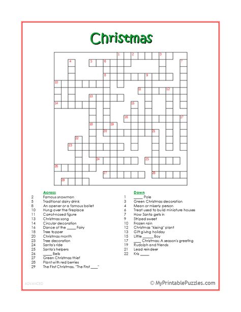 Christmas Crossword Free Printable, Christmas Crossword Puzzles For Adults, Winter Crossword Puzzle Free Printable, Christmas Crossword Puzzles For Kids, Easy Crossword Puzzles Printable, Crossword Puzzles Printable, Christmas Crosswords, Christmas Puzzles Printables, Christmas Entrees