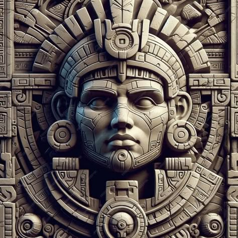 Premium Photo | Guardian of Time Ancient Mayan Deity Carved in Stone Mayan Mandala, Aztec Pictures, Aztec Artwork, Aztec Tattoo Designs, Mexican Culture Art, Mayan Art, Aztec Tattoo, Aztec Warrior, Aztec Calendar