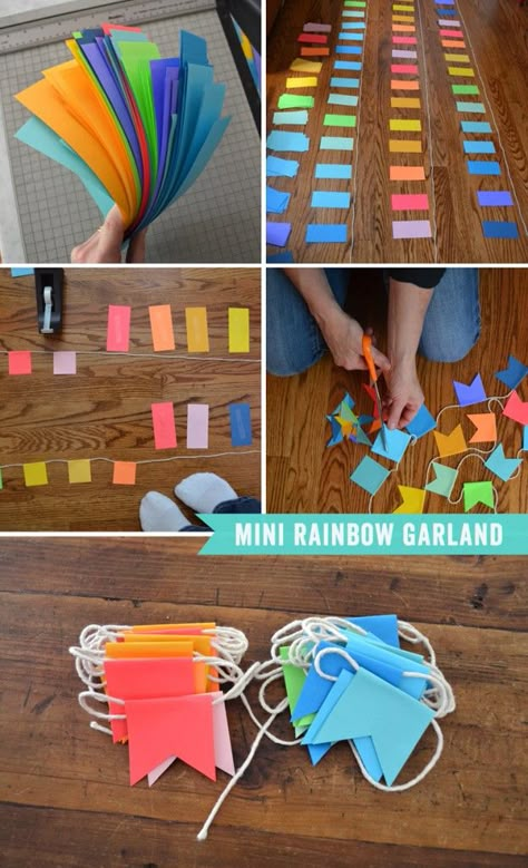 Sewn Garland, Making Garland, Diy Slinger, Cheap Party Decorations, Rainbow Garland, Idee Babyshower, Diy Decoracion, Hairstyles Tutorial, בר מצווה