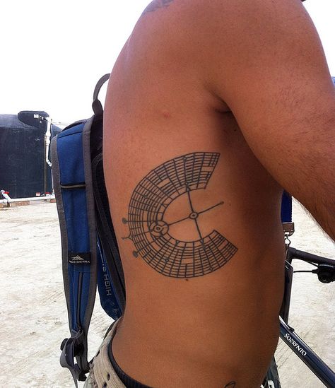 Black Rock City Tattoo by M 2 Danger Ranger Burning Man Tattoo, 24 Tattoo, Survival Clothes, Man Tattoo, City Tattoo, Black Rock City, Rock City, Piercing Studio, Tattoo Black