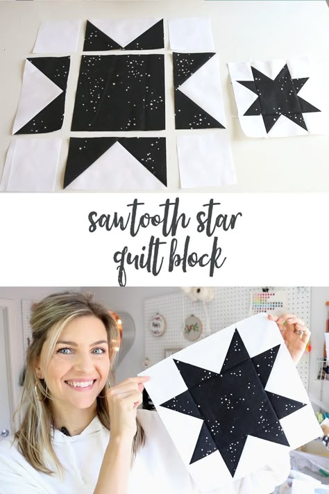 Split Star Quilt Pattern, Large Block Quilt Patterns Simple Squares, Simple Star Quilts, Sawtooth Star Quilt Block Tutorial, Simple Star Quilt Patterns, Sawtooth Star Quilt Patterns Free, Quilt Square Patterns Free, Sawtooth Star Block, Quilt Star Blocks Pattern