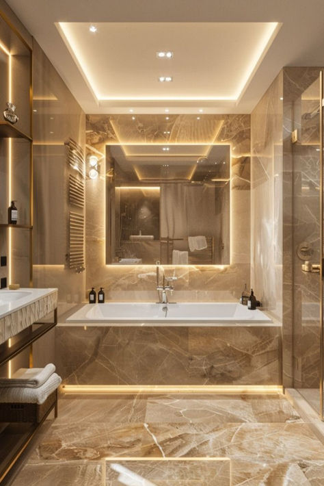 Elevate your home with LUXXU´s master bathroom ideas that promise ultimate relaxation. Explore stylish layouts, elegant furniture, and beautiful decor to create a luxurious oasis. Brown Marble Bathroom, Jacuzzi Design, Luxury Bathroom Master Baths, Latest Bathroom, Laundry Design, Bathroom Design Trends, Luxurious Showers, Brown Bathroom, Bathroom Inspiration Decor