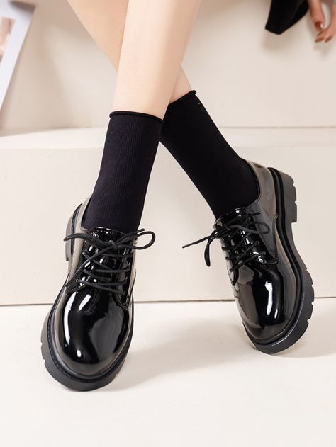 Oxford School Shoes, Cute Black School Shoes, School Shoes For Women, Black School Shoe, Aesthetic Black Shoes For School, Shoes School Aesthetic, Secondary School Shoes, Cute Black Shoes For School, Cute School Shoes Black