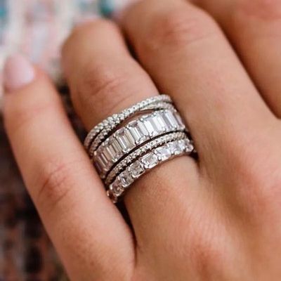 Stunning Women's 4PC Stackable Wedding Band Set In Sterling Silver 25th Anniversary Ring, Three Piece Wedding Rings Set, Women’s Wedding Bands, Wedding Band Sets For Women, Stacking Wedding Bands, Two Wedding Bands, Stackable Wedding Rings, Anniversary Bands For Her, Women Wedding Bands