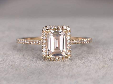 Diamond Ring With Emerald, Ring With Emerald, Emerald Cut Engagement, Trending Engagement Rings, Emerald Cut Moissanite, Ring Trends, Moissanite Diamond Rings, Emerald Engagement Ring Cut, Gold Halo